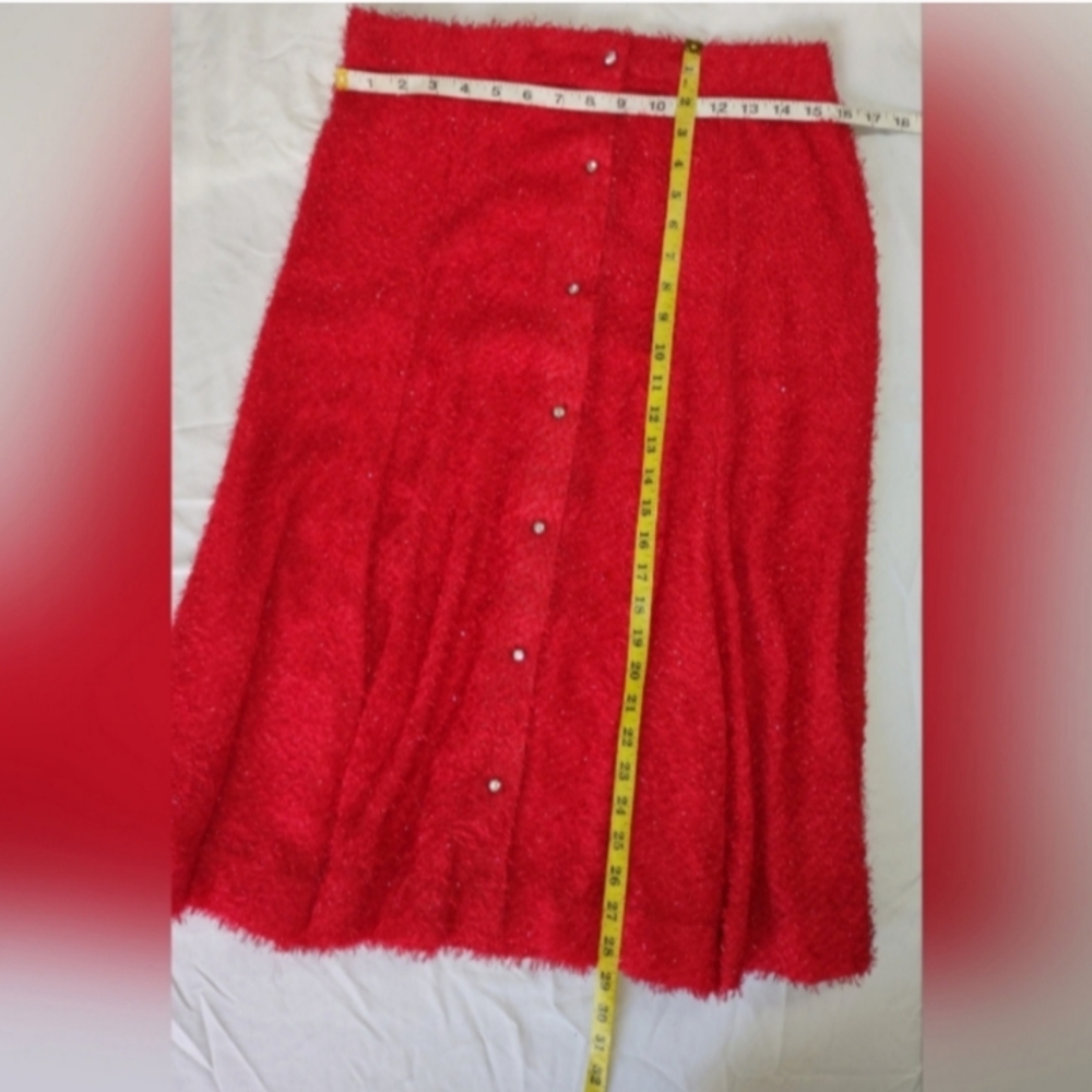 Vintage Red Fuzzy Knit Midi Skirt A-Line Holiday Fit Retro Chic Fall Winter 4-6 - Picture 15 of 17